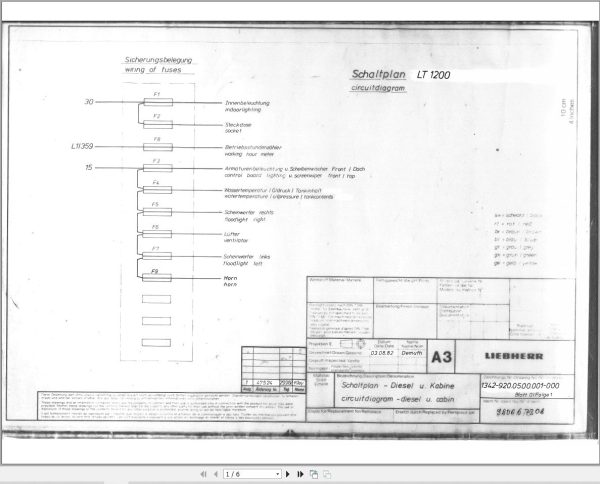 Liebherr Crane LT 1250 Z11812 Electric Diagrams DE 1