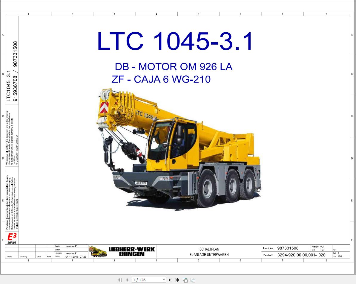 Liebherr Crane LTC 1045 3.1 Z56423 Electric and Hydraulic Diagrams ES 1