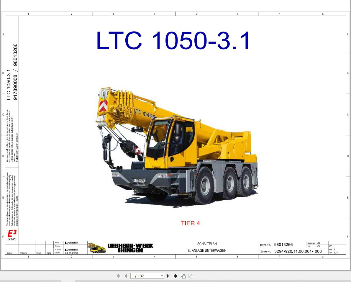 Liebherr Crane LTC 1050 3.1 Z56601 Electric and Hydraulic Diagrams DE 1