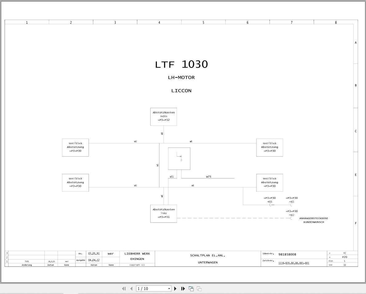 Liebherr Crane LTF 1030 Z75007 Electric and Hydraulic Diagrams DE 1