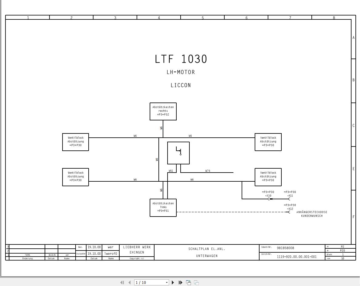 Liebherr Crane LTF 1040 Z14453 Electric and Hydraulic Diagrams DE 1