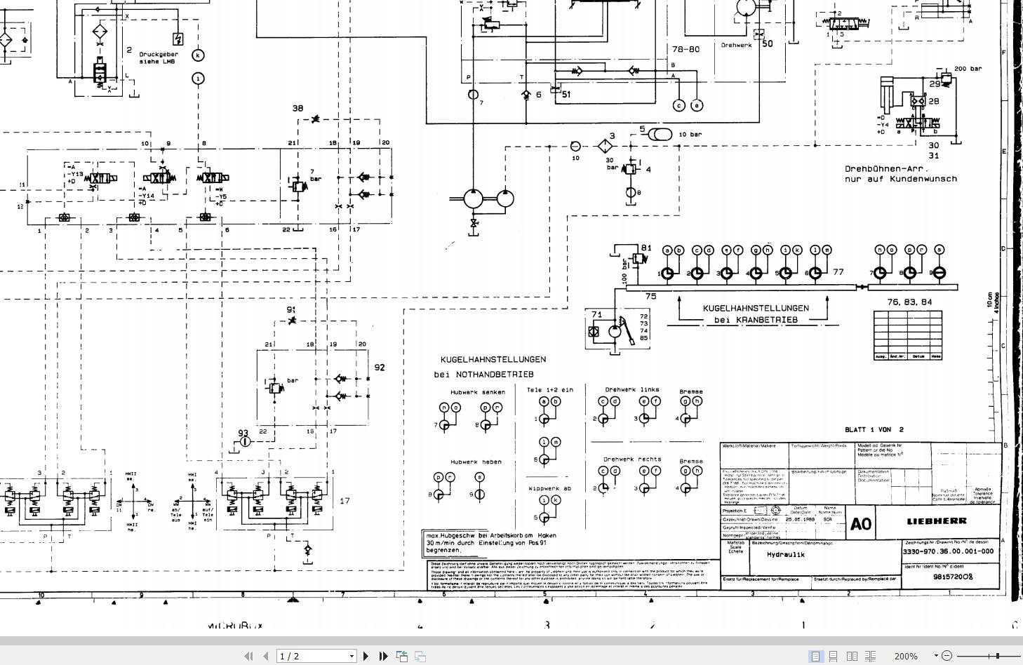 Liebherr Crane LTL 1050 Z12688 Electric and Hydraulic Diagrams DE 1