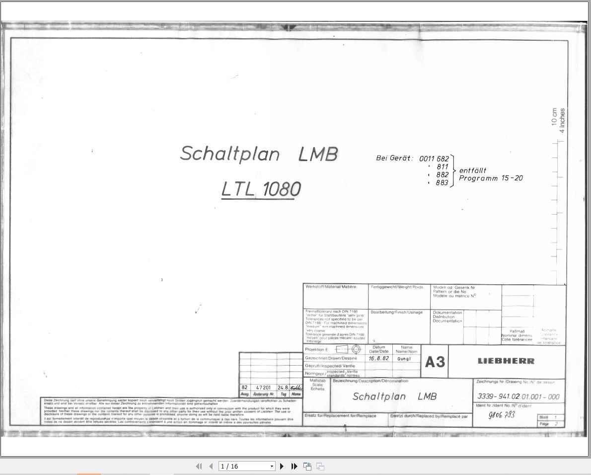 Liebherr Crane LTL 1080 Z11682 Electric Diagrams DE 1