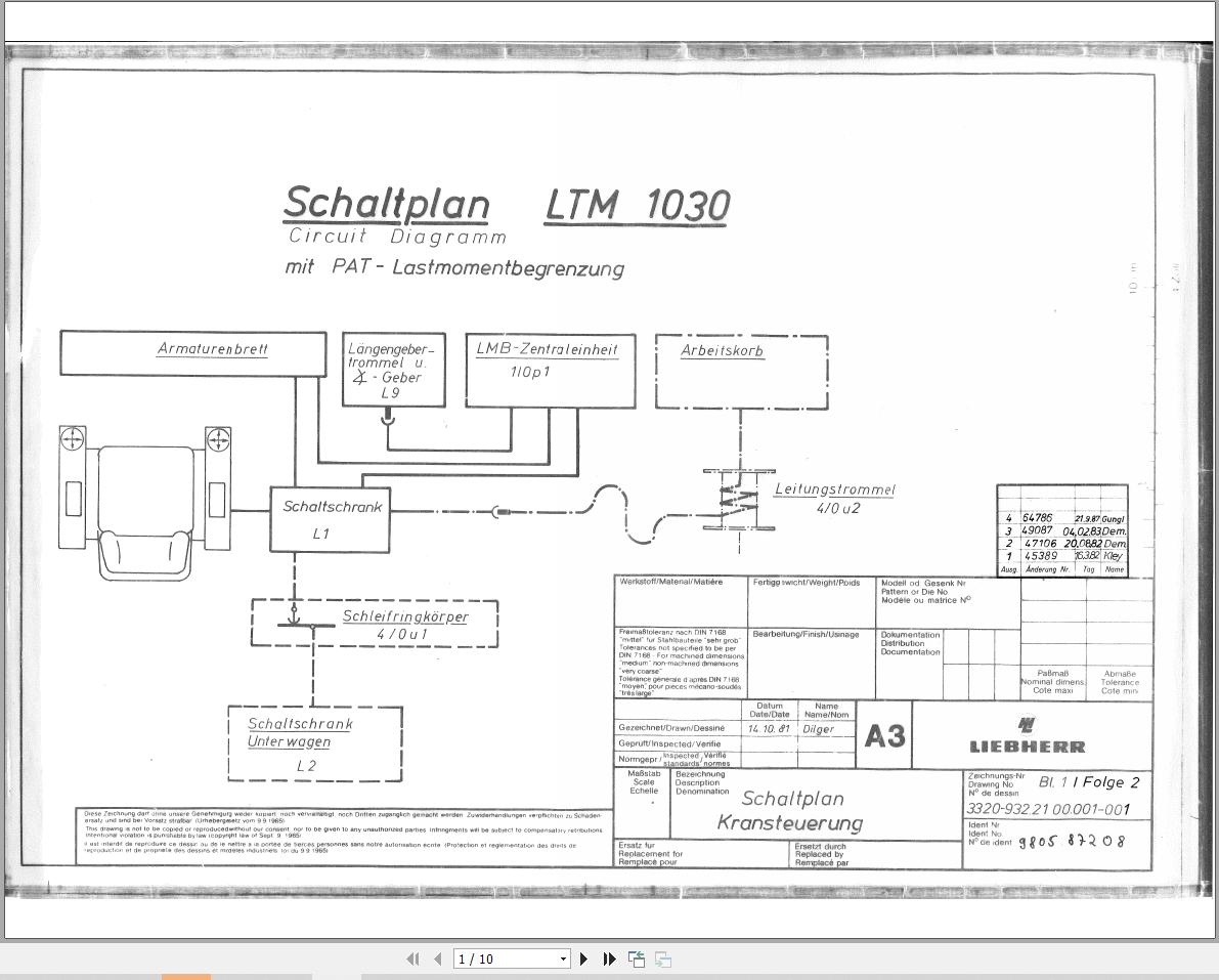 Liebherr Crane LTM 1025 Z12130 Electric Diagrams DE 1