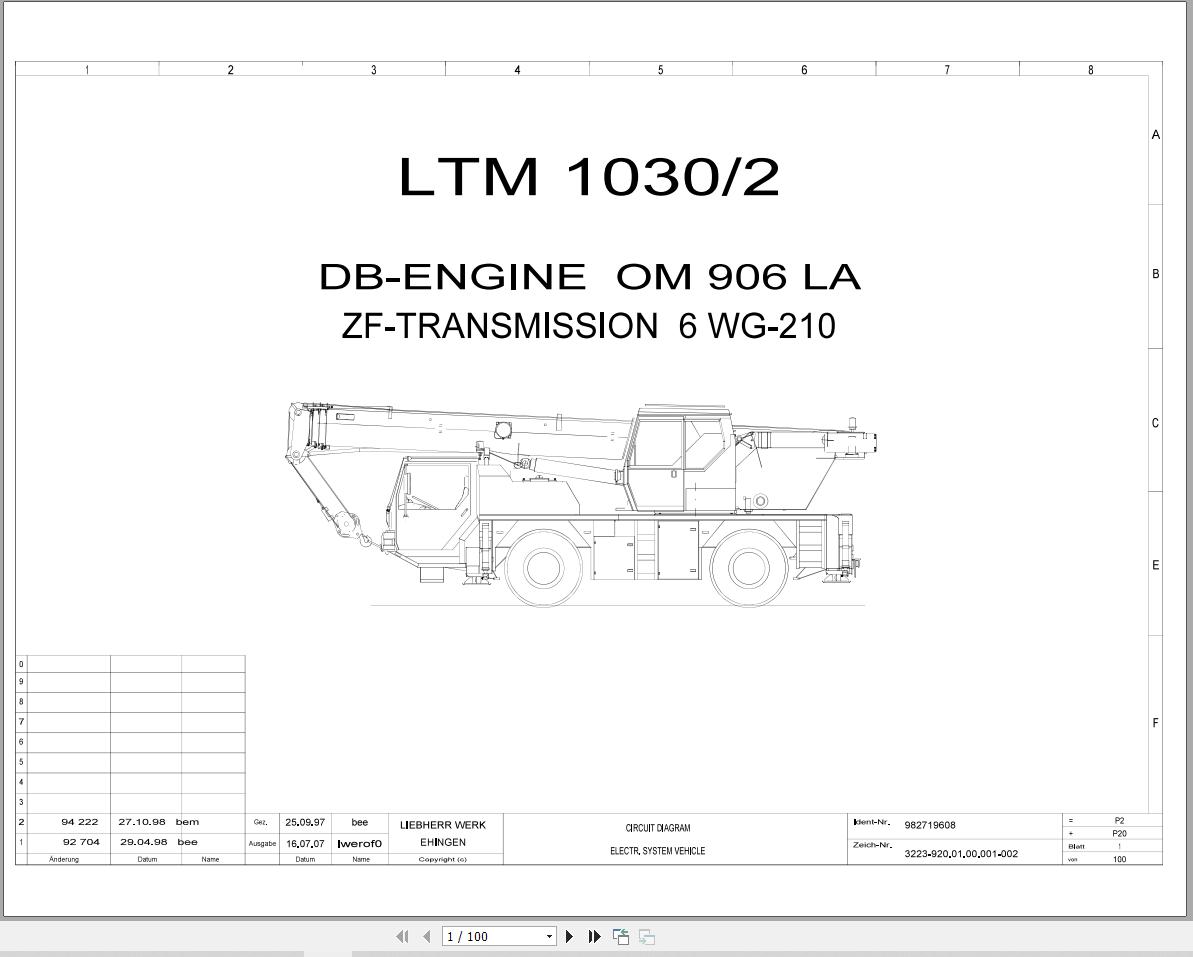 Liebherr Crane LTM 1030 2 Z17996 Electric and Hydraulic Diagrams EN 1
