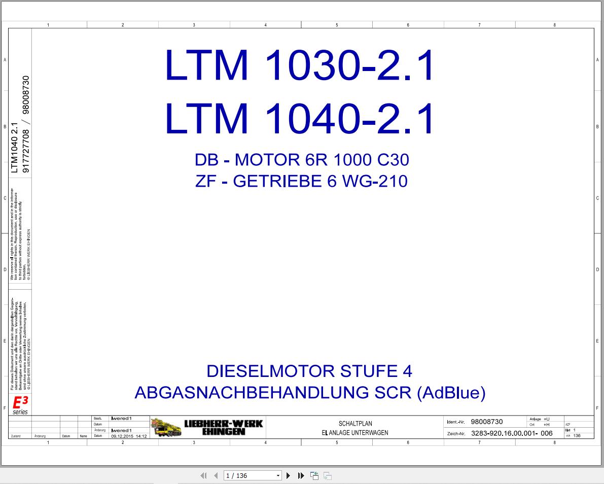 Liebherr Crane LTM 1030 2.1 Z80350 Electric and Hydraulic Diagrams DE 1