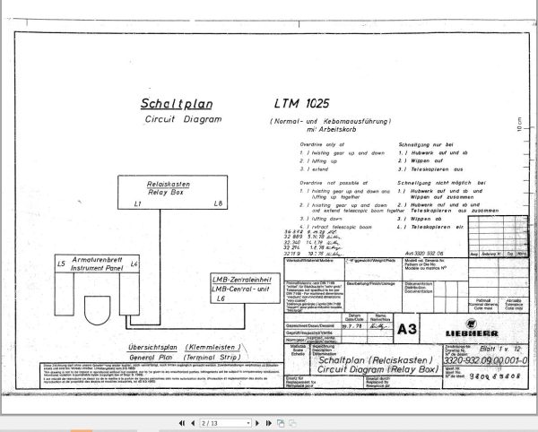 Liebherr Crane LTM 1030 Z11139 Electric Diagrams DE 1