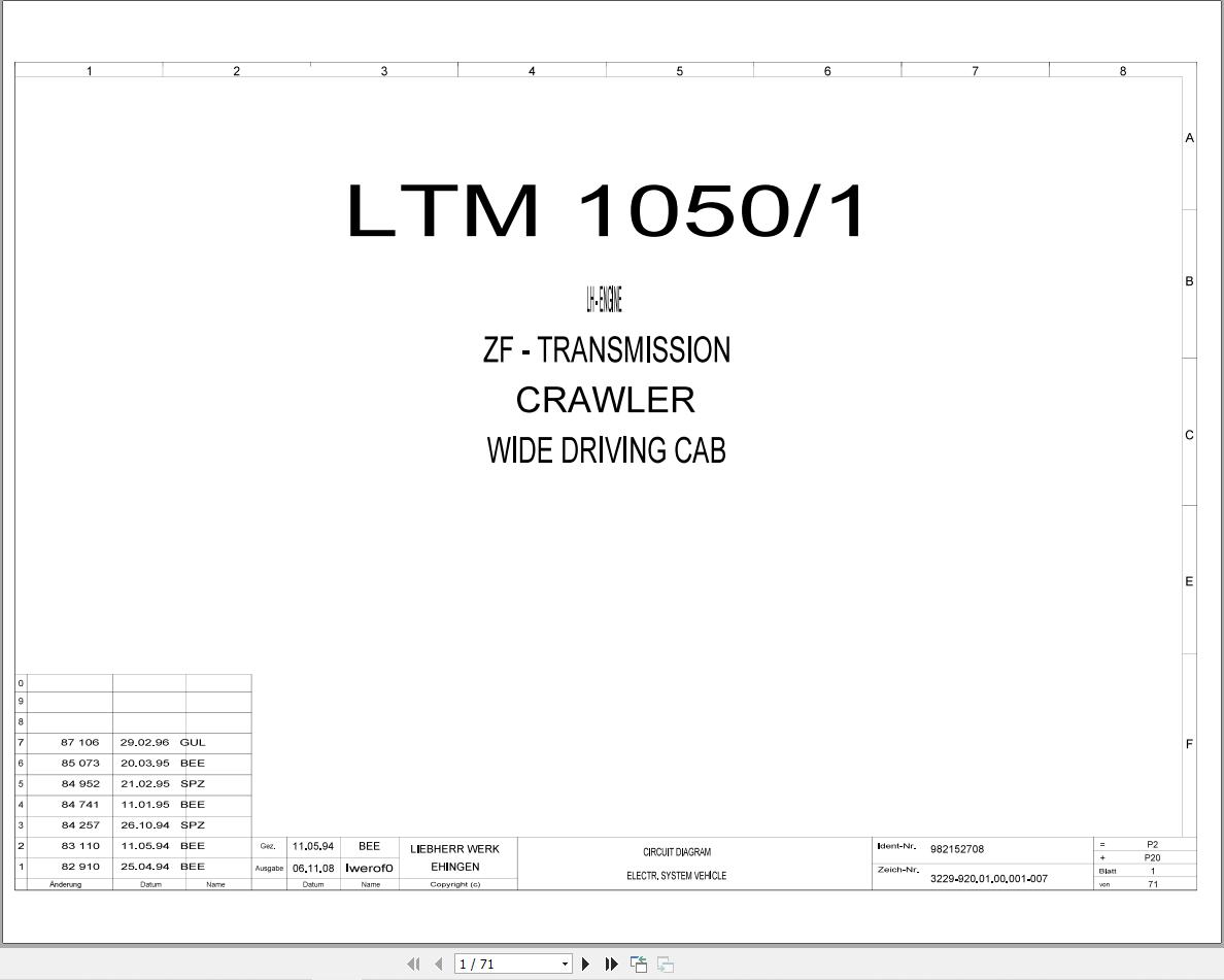 Liebherr Crane LTM 1040 1 Z19152 Electric and Hydraulic Diagrams EN 1