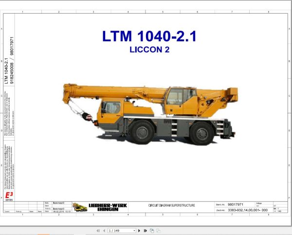 Liebherr Crane LTM 1040 2.1 Z52250 Electric and Hydraulic Diagrams EN 1