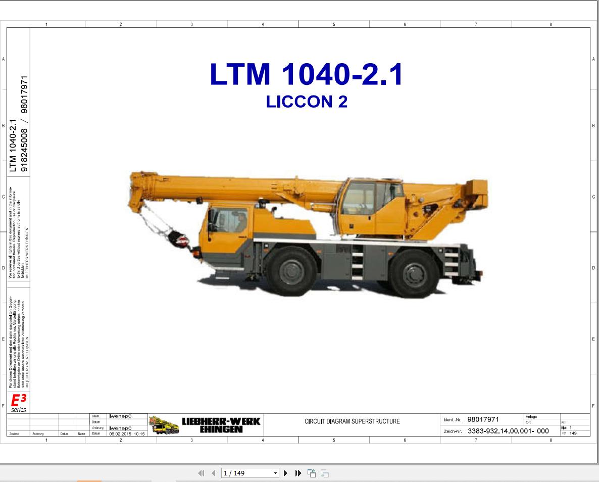 Liebherr Crane LTM 1040 2.1 Z52250 Electric and Hydraulic Diagrams EN 1