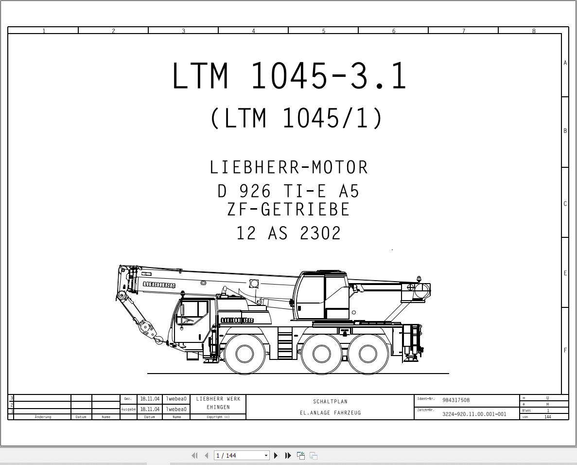 Liebherr Crane LTM 1045 3.1 Z53447 Electric and Hydraulic Diagrams DE 1