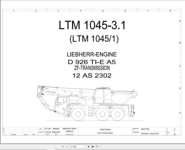 Liebherr Crane LTM 1045 3.1 Z53447 Electric and Hydraulic Diagrams EN 1