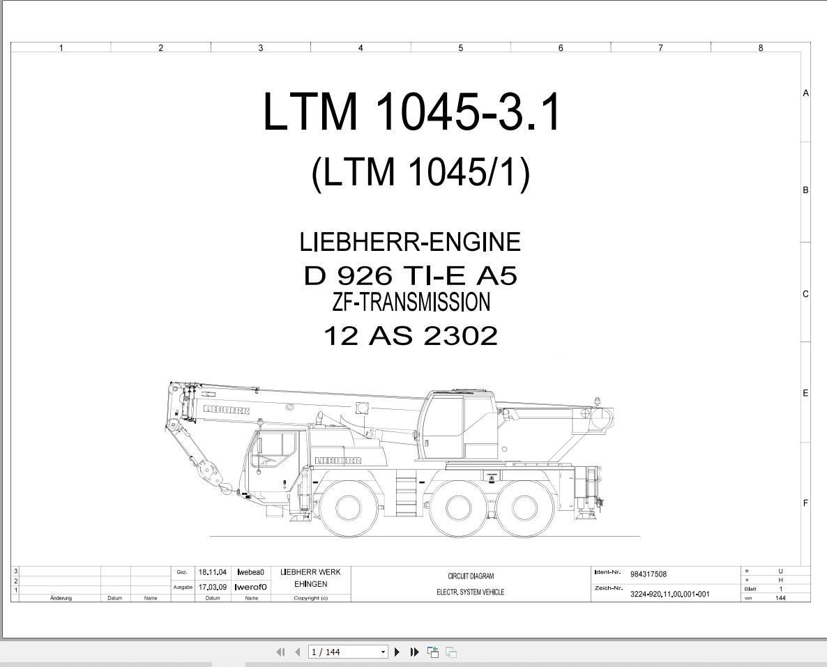 Liebherr Crane LTM 1045 3.1 Z53447 Electric and Hydraulic Diagrams EN 1