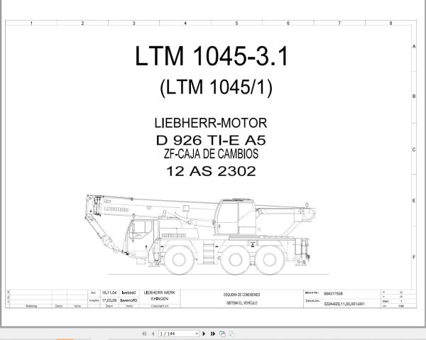 Liebherr Crane LTM 1045 3.1 Z53447 Electric and Hydraulic Diagrams ES 1