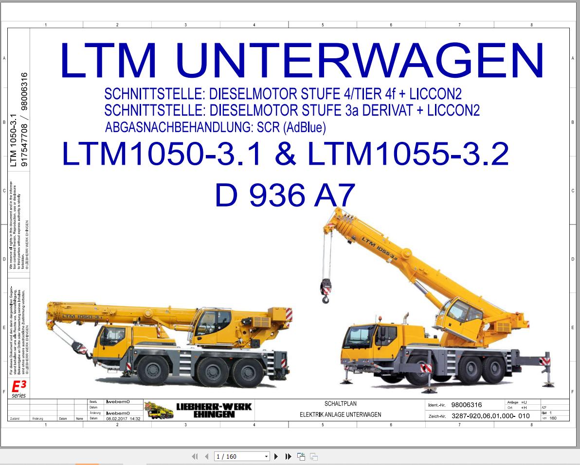 Liebherr Crane LTM 1050 3.1 Z83700 Electric and Hydraulic Diagrams DE 1