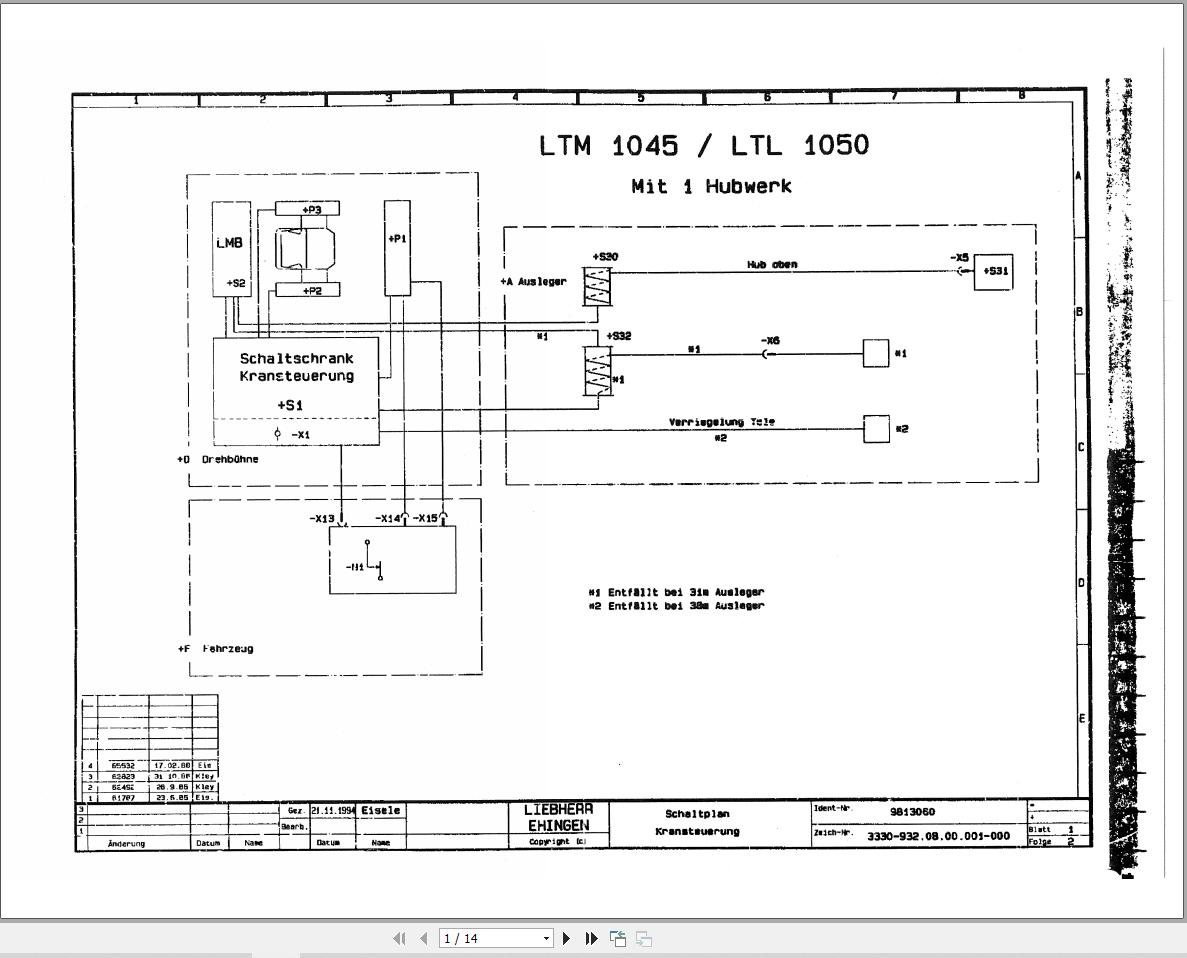 Liebherr Crane LTM 1050 Z22606 Electric and Hydraulic Diagrams DE 1