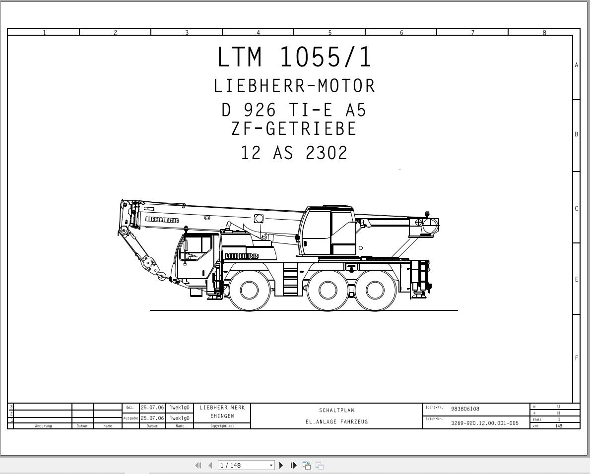 Liebherr Crane LTM 1055 1 Z55662 Electric and Hydraulic Diagrams DE 1
