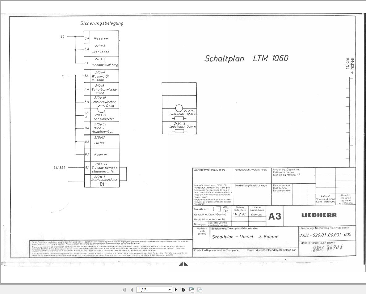 Liebherr Crane LTM 1060 Z12064 Electric Diagrams DE 1