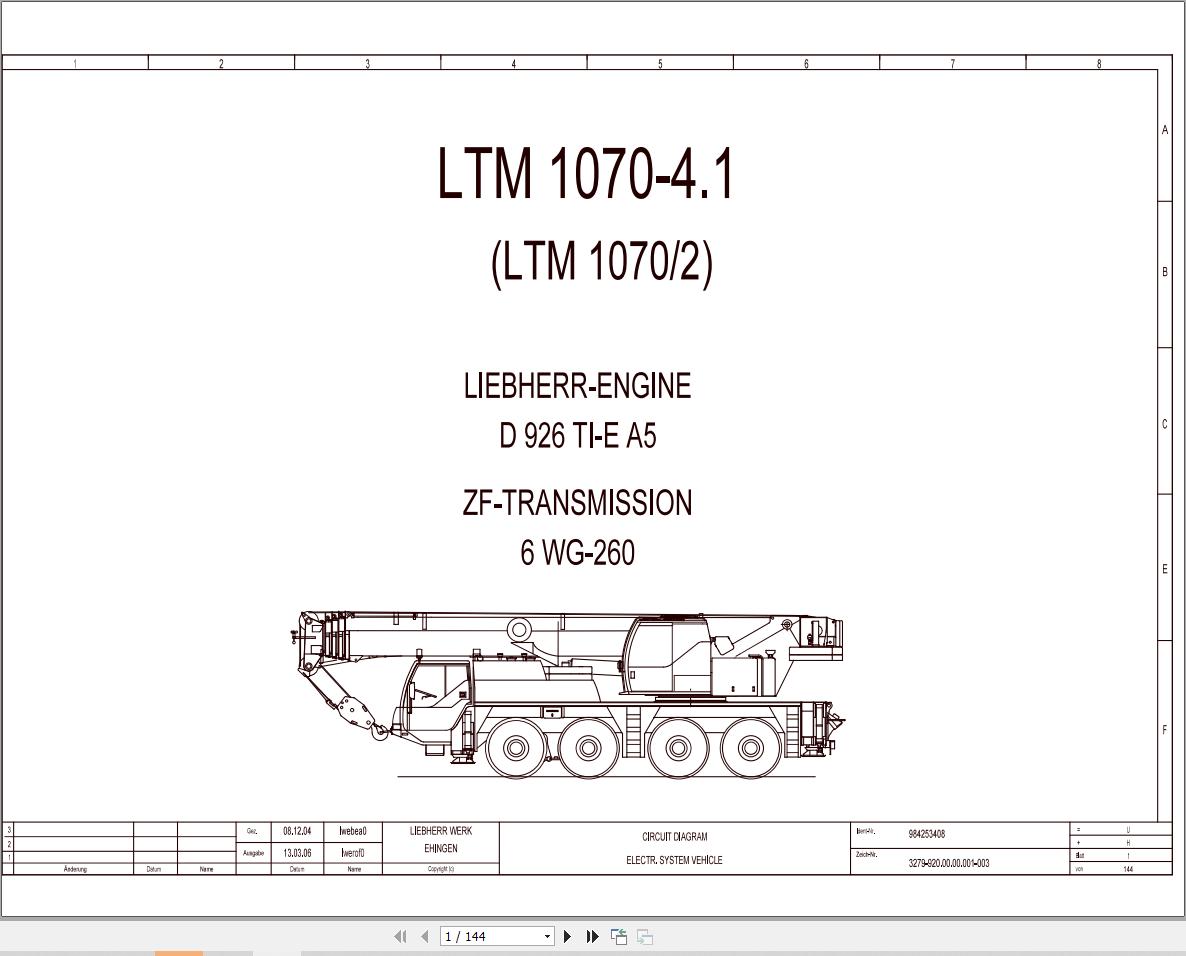 Liebherr Crane LTM 1070 2 Z59015 Electric and Hydraulic Diagrams EN 1