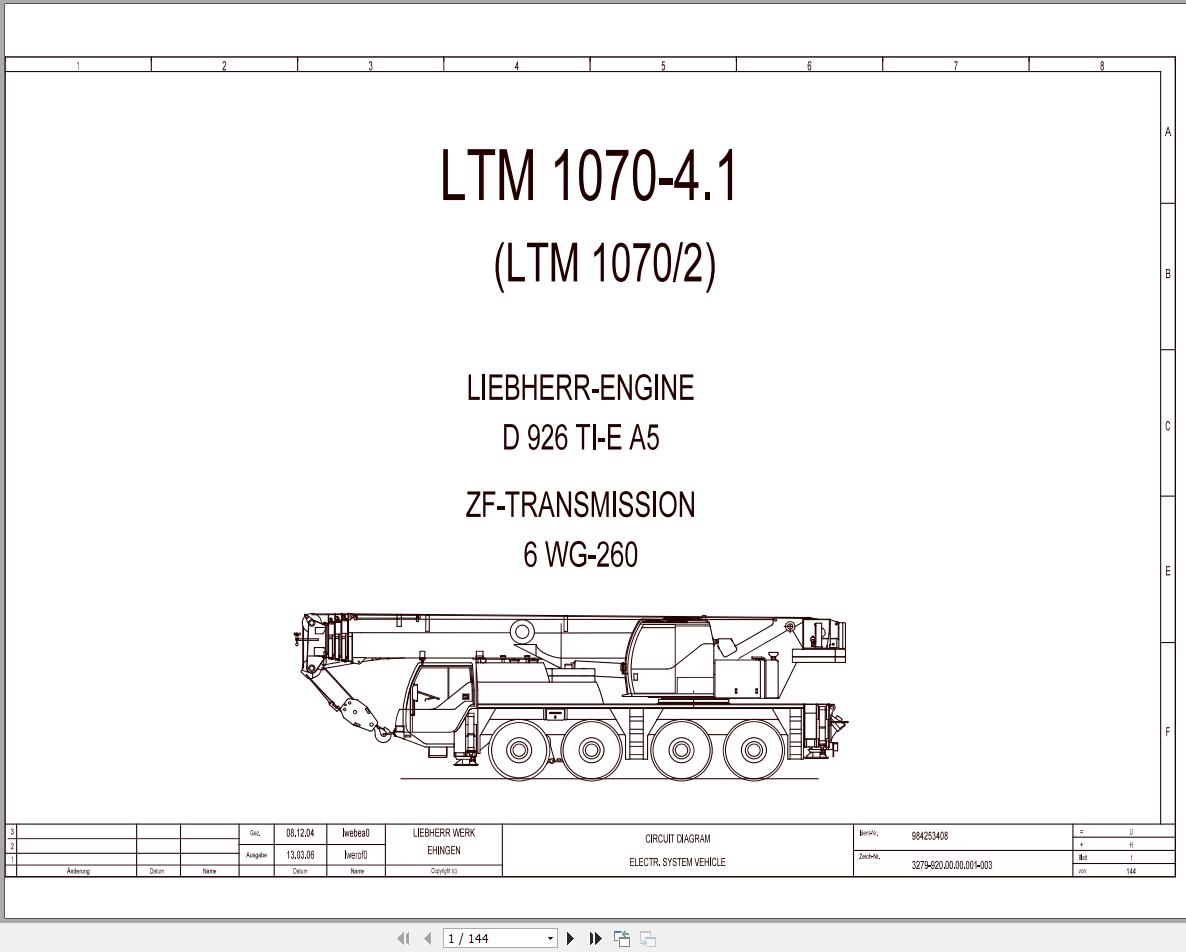 Liebherr Crane LTM 1070 4.1 Z59026 Electric and Hydraulic Diagrams EN 1