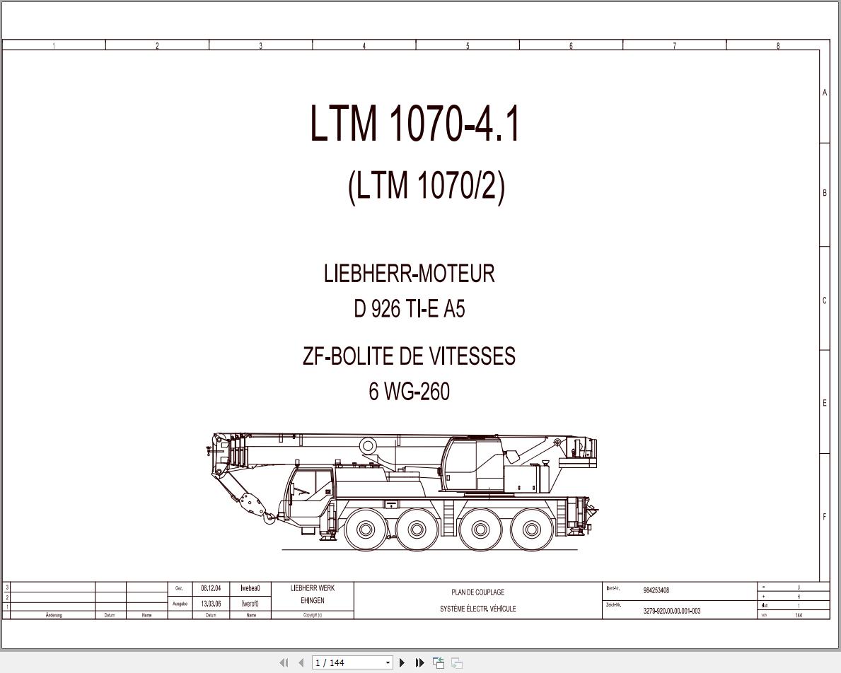 Liebherr Crane LTM 1070 4.1 Z59026 Electric and Hydraulic Diagrams FR 1