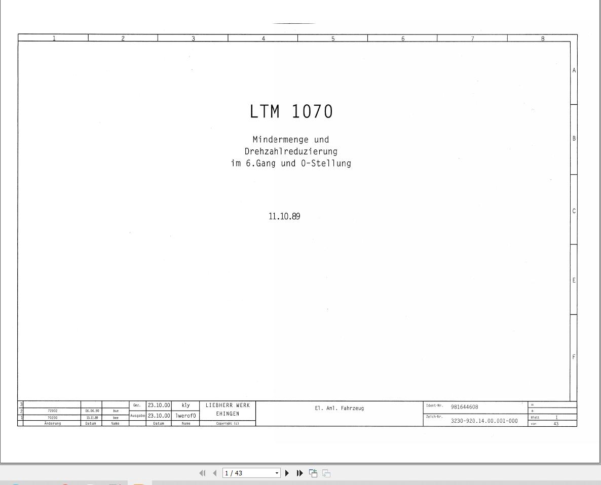 Liebherr Crane LTM 1070 Z16229 Electric and Hydraulic Diagrams DE 1