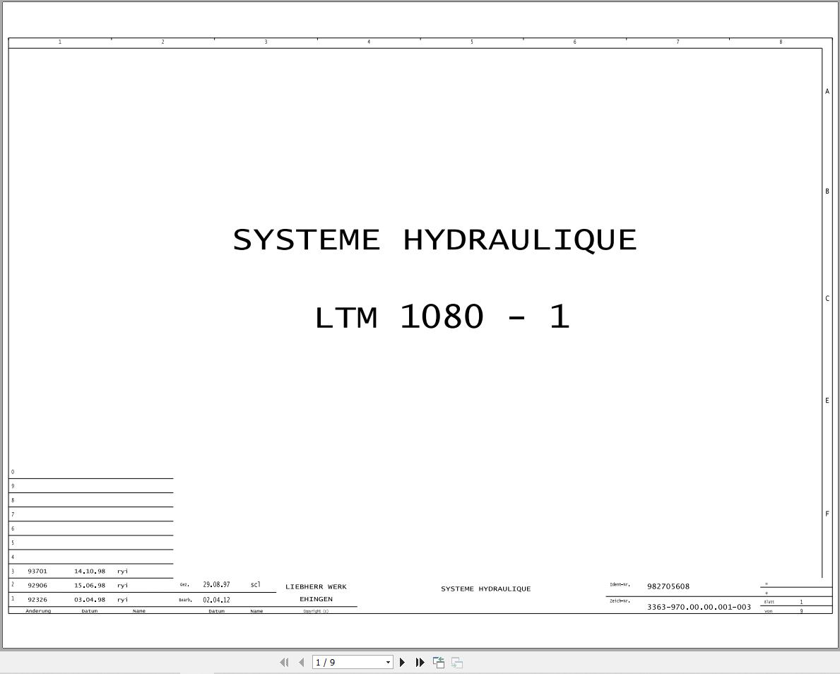 Liebherr Crane LTM 1080 1 Z23823 Electric and Hydraulic Diagrams FR 1