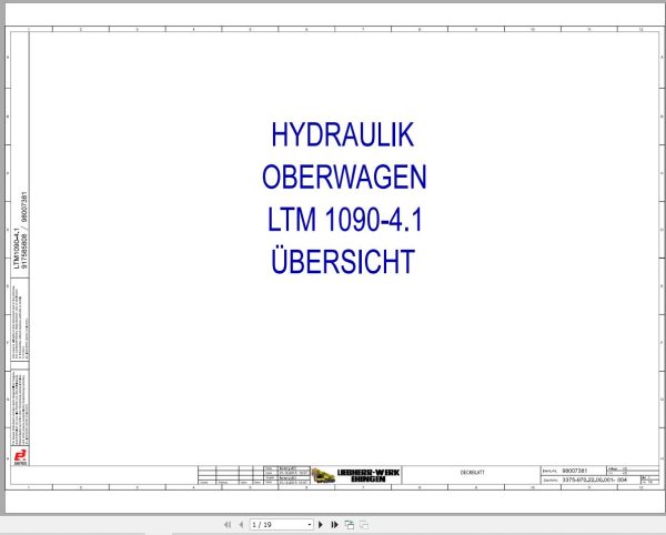 Liebherr Crane LTM 1090 4.1 Z90250 Electric and Hydraulic Diagrams DE 1