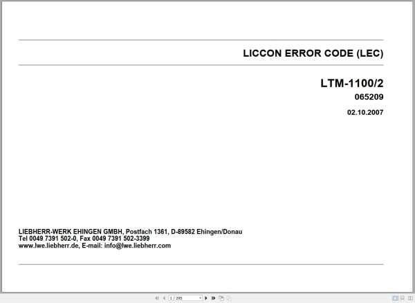 Liebherr Crane LTM 1100 2 LICCON Error Code LEC 065209 1