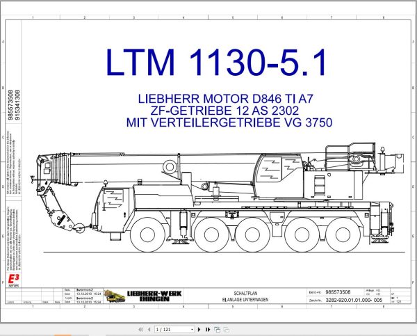 Liebherr Crane LTM 1130 5.1 Z65970 Electric and Hydraulic Diagrams DE 1