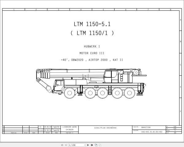 Liebherr Crane LTM 1150 5.1 Z67197 Electric and Hydraulic Diagrams DE 1