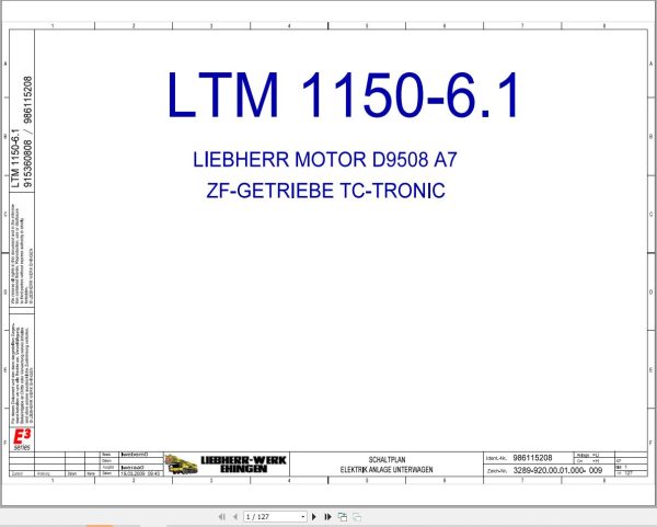 Liebherr Crane LTM 1150 6.1 Z68500 Electric and Hydraulic Diagrams DE 1