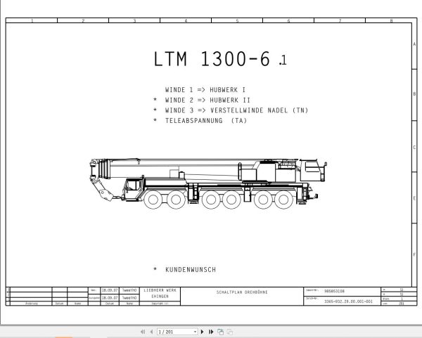Liebherr Crane LTM 1300 6.1 Z71181 Electric and Hydraulic Diagrams DE 1