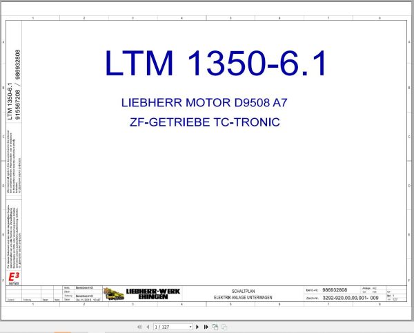 Liebherr Crane LTM 1350 6.1 Z71235 Electric and Hydraulic Diagrams DE 1