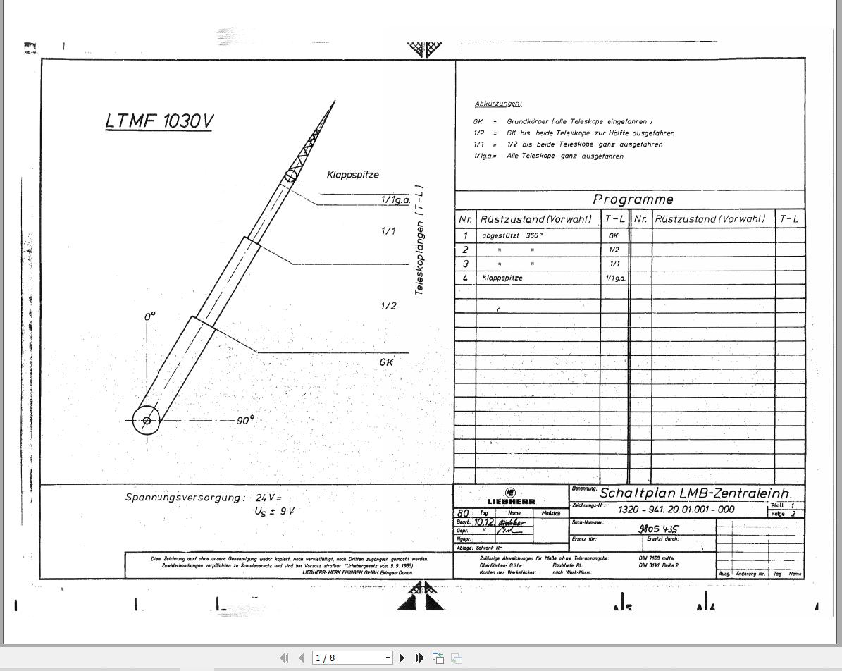 Liebherr Crane LTMF 1030 V Z11621 Electric Diagrams DE 1