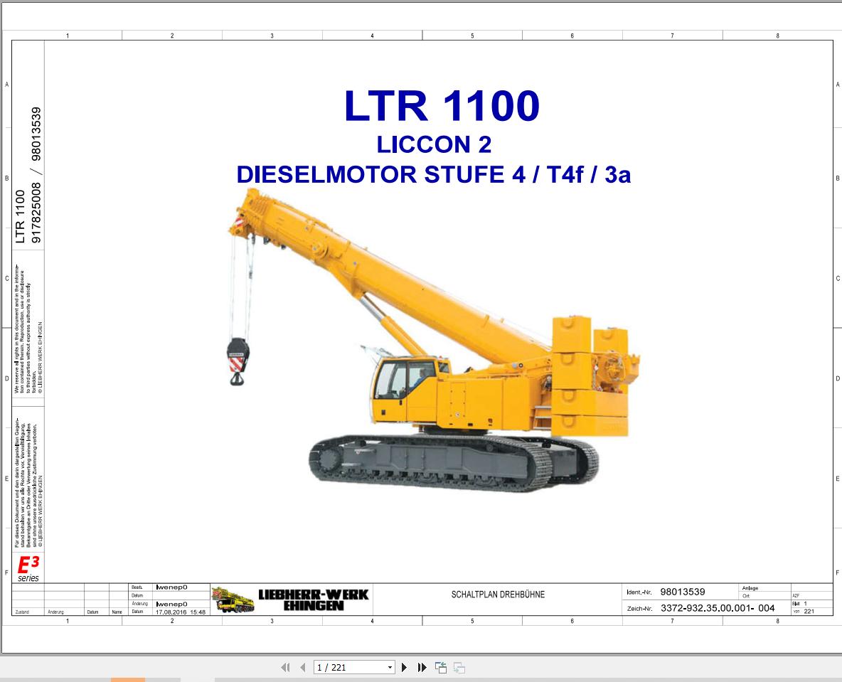 Liebherr Crane LTR 1100 Z97515 Electric and Hydraulic Diagrams DE 1