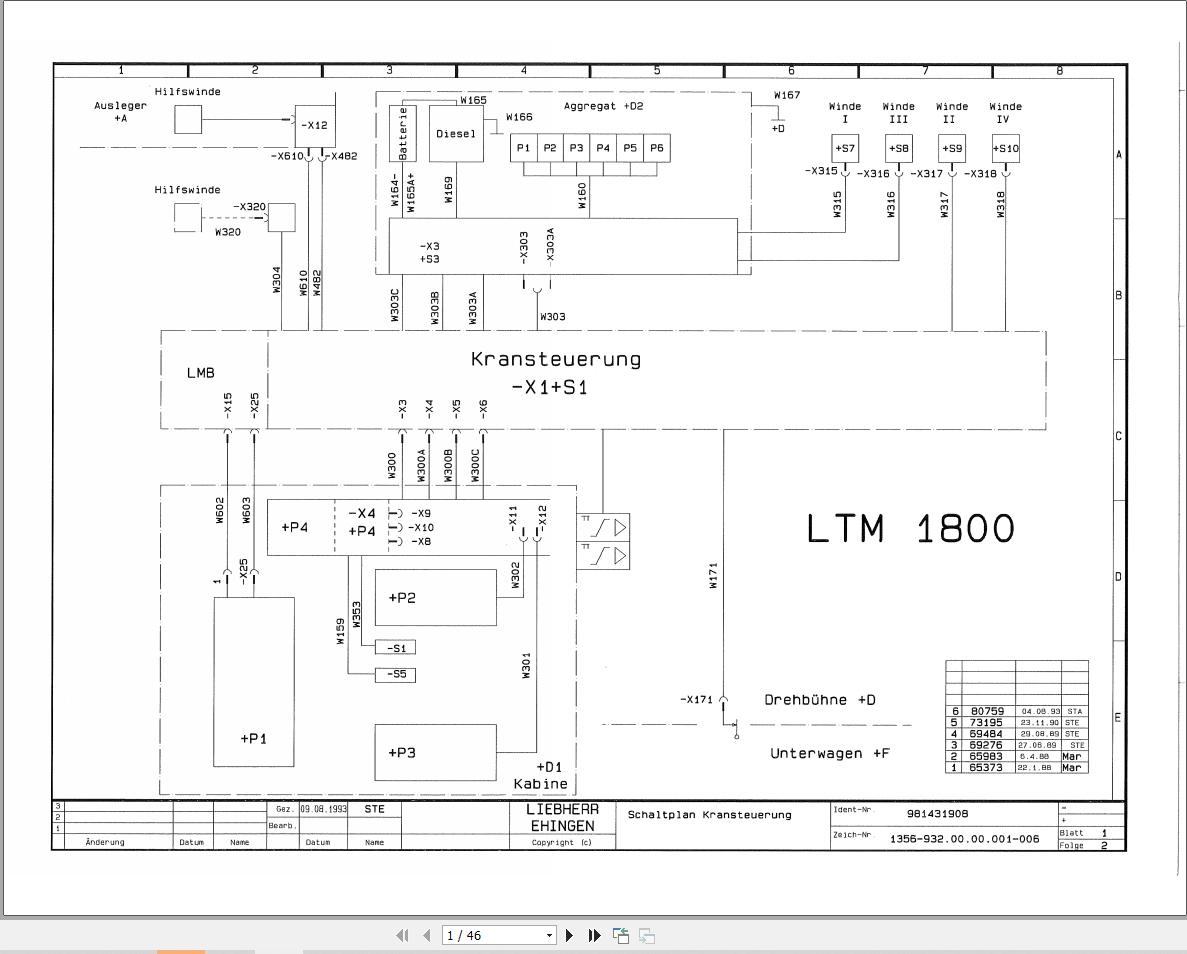 Liebherr Crane LTR 1800 Z14291 Electric and Hydraulic Diagrams DE 1