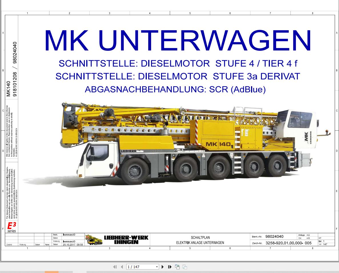 Liebherr Crane MK 140 Z77473 Electric and Hydraulic Diagrams DE 1