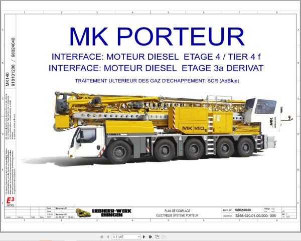 Liebherr Crane MK 140 Z77473 Electric and Hydraulic Diagrams FR 1