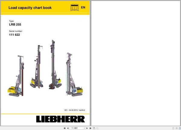 Liebherr Drill Rig LRB 255 Load Capacity Chart Book 1
