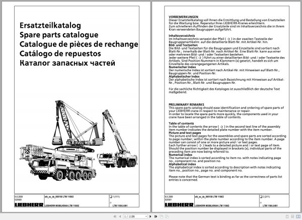 Liebherr Mobile Crane LTM 1100 2 Spare Parts Catalog ES DE 1