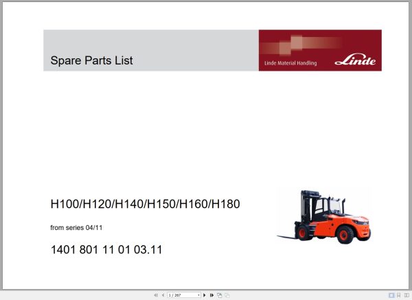 Linde Forklift H100 H120 H140 H150 H160 H180 Spare Parts Catalog 14018011101 1