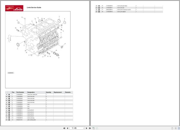 Linde H1220 01 Kubota LPG WG2503 L L LND 3 Engine Parts Manual 1