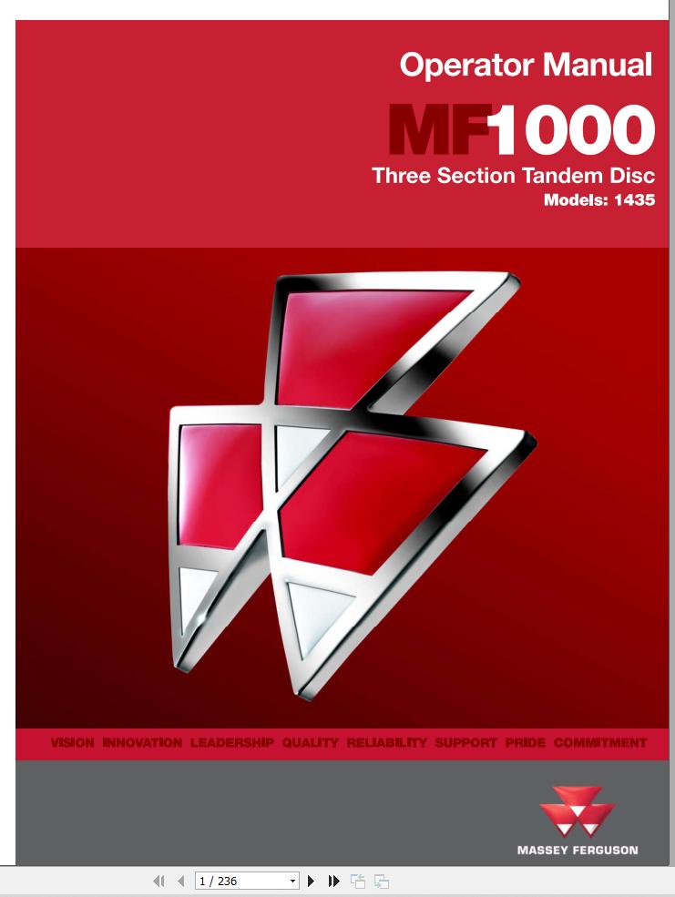 Massey Ferguson 3 Section Tandem Disc 1435 Operator Manual 9971046MFJ 1