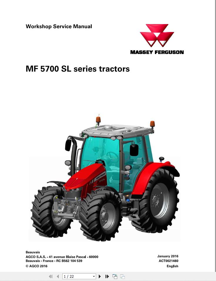 Massey Ferguson 5710SL 5711SL 5712SL 5713SL Workshop Service Manual ACT0021460 1