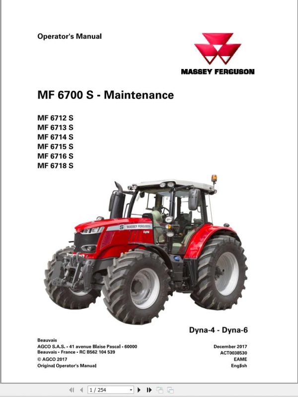 Massey Ferguson 6712S to 6718S Dyna 4 6 Maintenance Manual ACT0038530 1