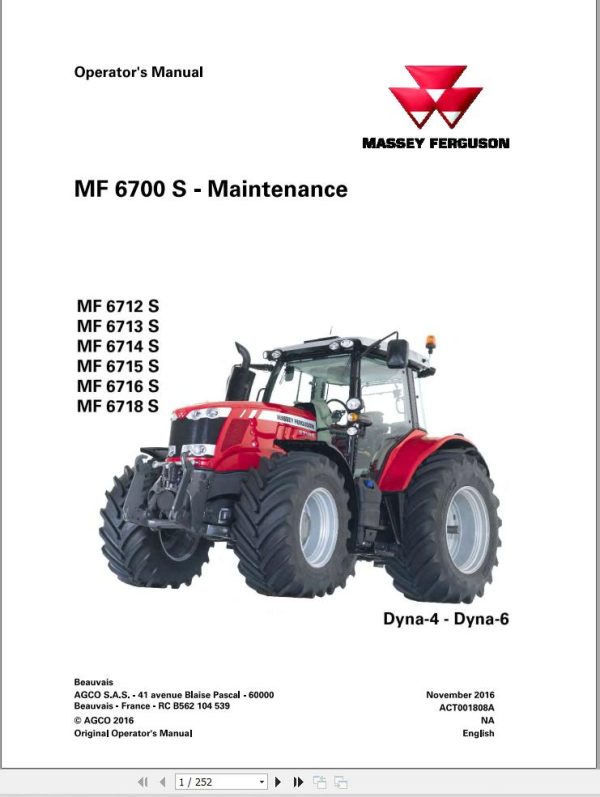 Massey Ferguson 6712S to 6718S Dyna 4 6 Operation Maintenance Manual 1