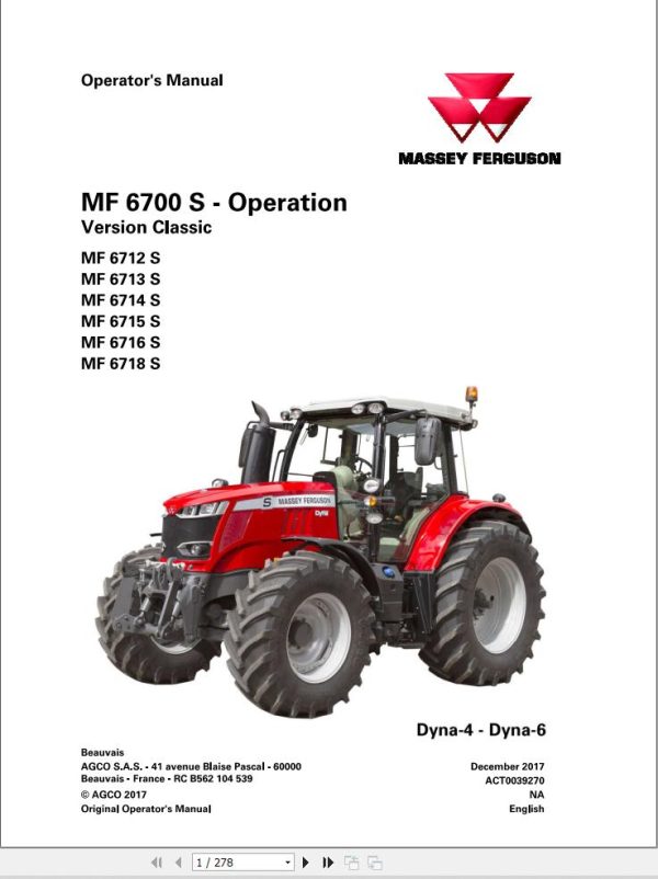 Massey Ferguson 6712S to 6718S Dyna 4 6 Operation Manual 1