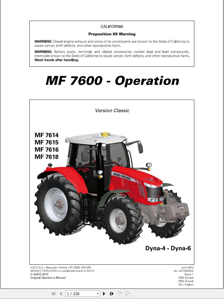 Massey Ferguson 7614 7615 7616 7618 Dyna 4 6 Operation Manual 1