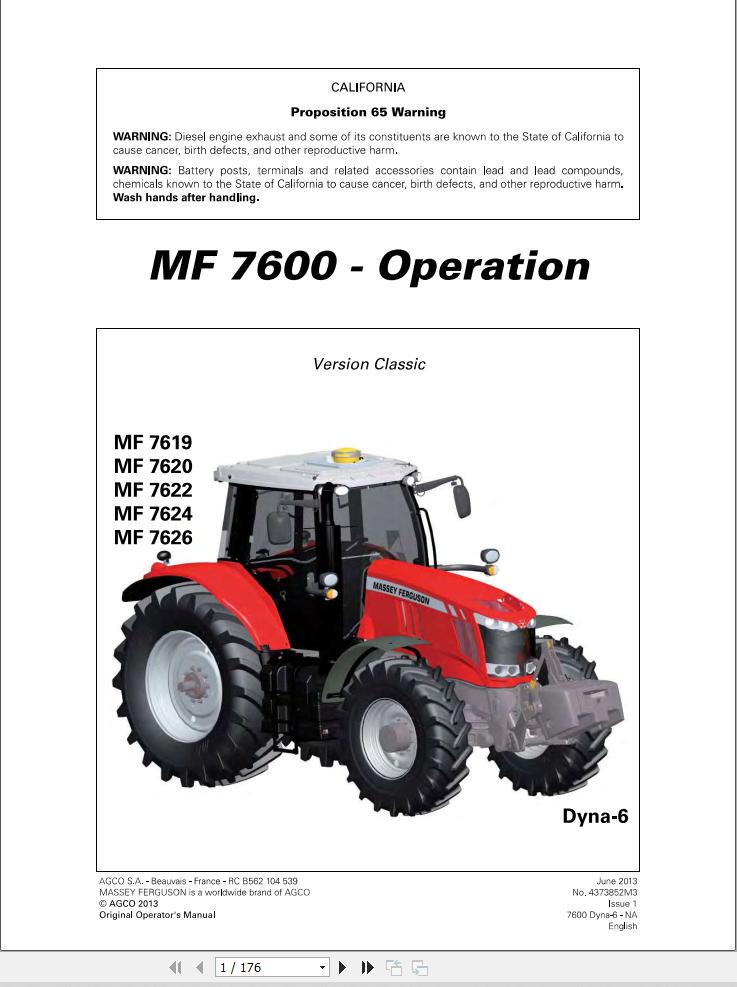 Massey Ferguson 7619 7620 7622 7624 7626 Dyna 6 Operation Manual 1